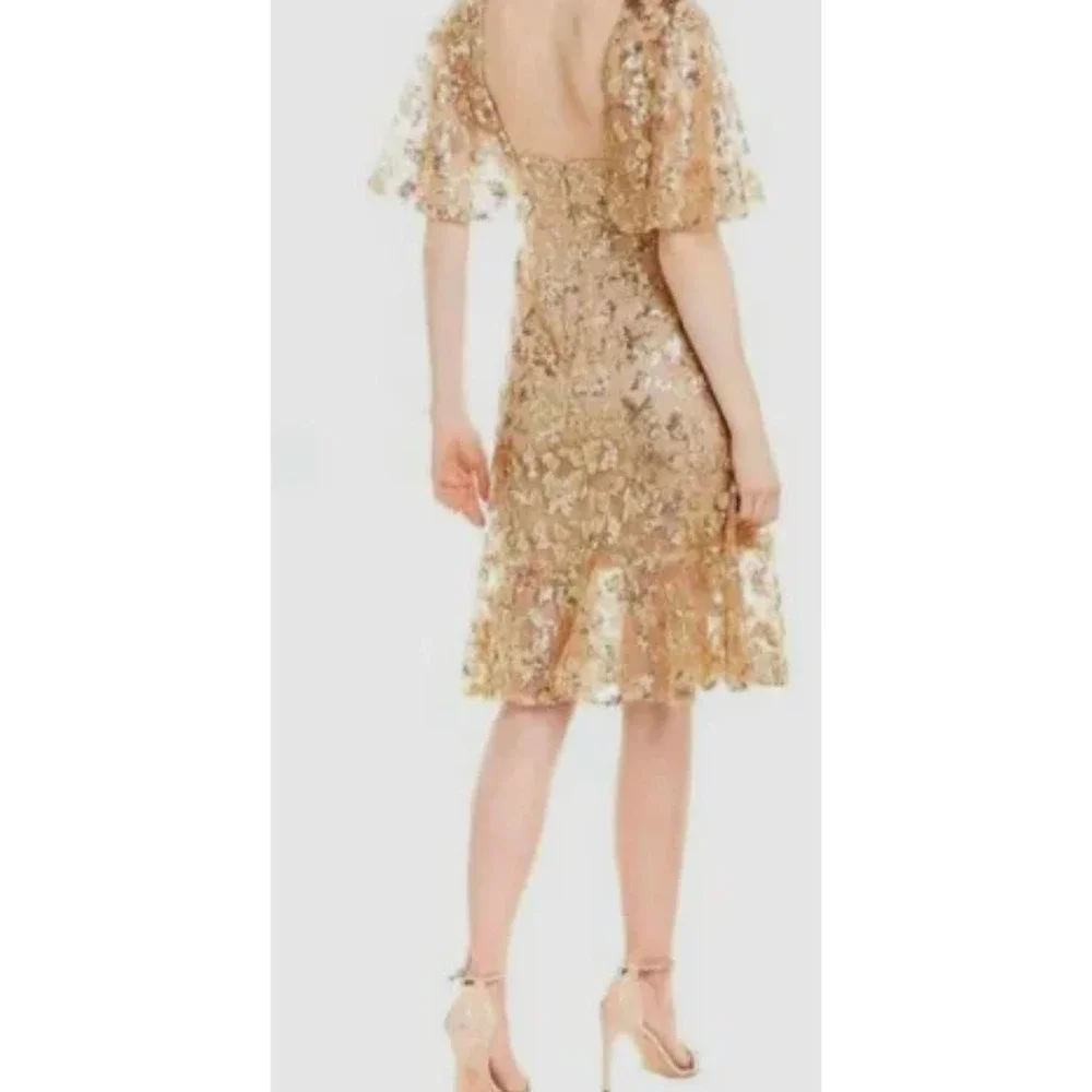 Dress The Population Women's Beige Short Sleeve Sequin Midi Dress Size S - Picture 4 of 8